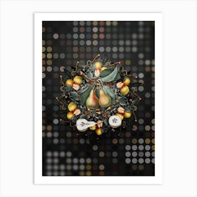 Vintage Pear Fruit Wreath on Dot Bokeh Pattern n.0059 Art Print