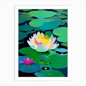 Blooming Lotus Flower In Lake Fauvism Matisse 3 Art Print