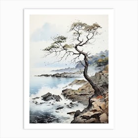 Shiretoko Peninsula In Hokkaido, Japanese Brush Painting, Ukiyo E, Minimal 3 Art Print