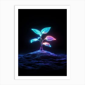 Neon Tree On A Rock Art Print