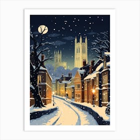 Winter Travel Night Illustration Oxford United Kingdom 1 Art Print