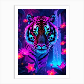 Tiger In The Jungle - Vivid Neon Art Print