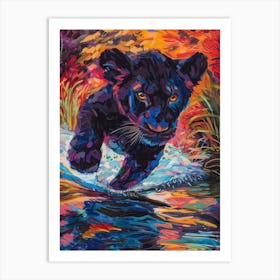 Black Lion Crossing A River Fauvist Painting 4 Art Print