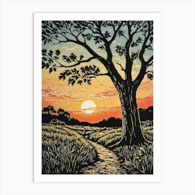 Sunset With Tree Art Print