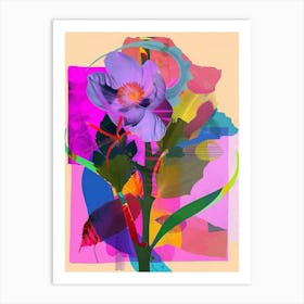 Flax Flower 4 Neon Flower Collage Art Print