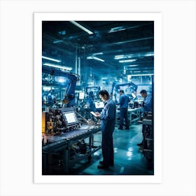 Factory Floor Bustling With Activity Workers Engaged In The Craft Of Welding Robots Precise In The Art Print