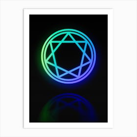 Neon Blue and Green Abstract Geometric Glyph on Black n.0335 Art Print
