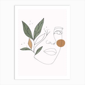 Line art Woman With Leaves Art Print