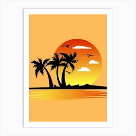 Sunset With Palm Trees Art Print