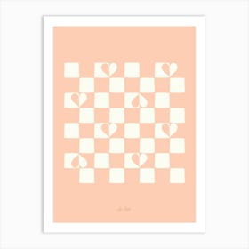 Peach Checkered Hearts Art Print