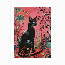 Floral Animal Painting Cat 1 Art Print