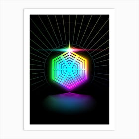 Neon Geometric Glyph in Candy Blue and Pink with Rainbow Sparkle on Black n.0211 Art Print