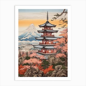 Chureito Pagoda In Yamanashi, Ukiyo E Drawing 3 Art Print