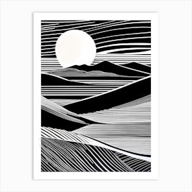 Ephemeral Echoes Of Silence Linocut Black And White Painting, linocut landscape Art Print