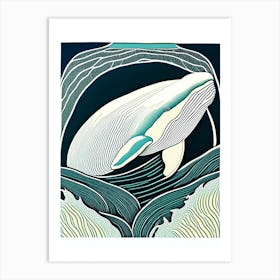 Vintage Whale Linocut Art Print