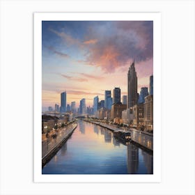 Chicago Skyline At Sunset Art Print