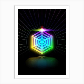Neon Geometric Glyph in Candy Blue and Pink with Rainbow Sparkle on Black n.0160 Art Print