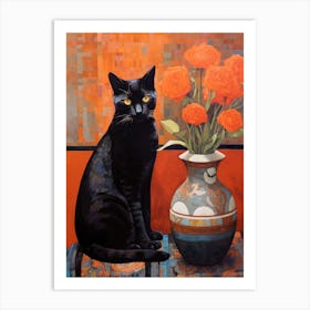 Black Cat With Roses 2 Art Print