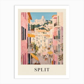 Split Croatia 3 Vintage Pink Travel Illustration Poster Art Print