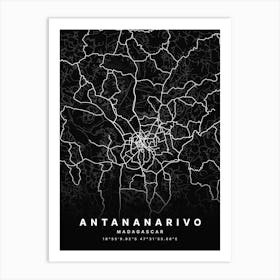 Antananarivo Madagascar Black Map Art Print