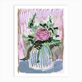 Lone Pink Rose - mixed media floral expressive vertical living room Art Print