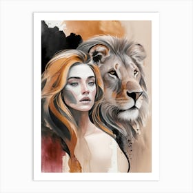 Lion And Woman Art Print