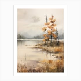 Lake In The Woods In Autumn, Painting 40 Art Print