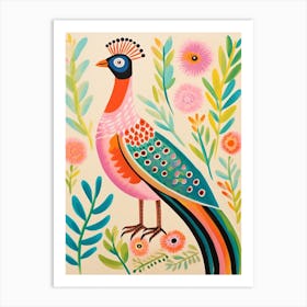 Pink Scandi Pheasant 2 Art Print