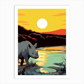 Rhino In The Sunset 2 Art Print