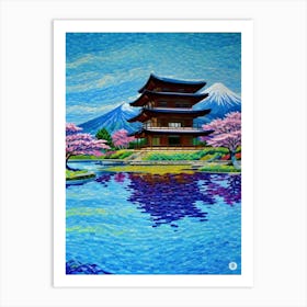 Pagoda In Bloom Mount Fuji Japan Beautiful Lake Landscape Art Print