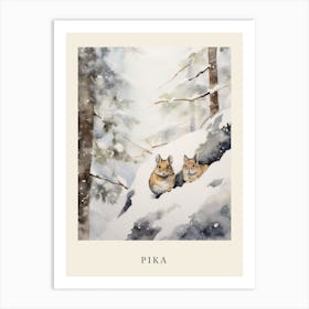 Winter Watercolour Pika 2 Poster Art Print