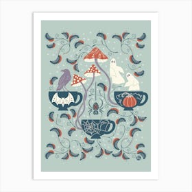 Cottagecore Halloween Tea Party [pale green] Art Print