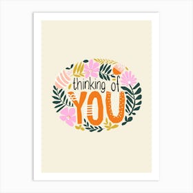 Thinking Of You Abstract Florals Collage Illustration on Cream White Art Print