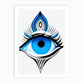 Digital Art, Symbol, Third Eye Blue & White 2 Art Print