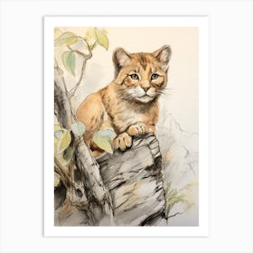 Storybook Animal Watercolour Cougar 3 Art Print