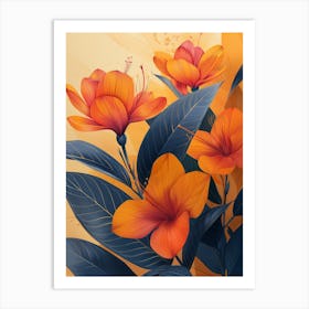 Orange Flowers On A Yellow Background Art Print