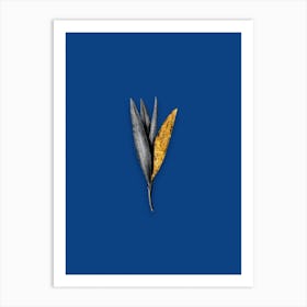 Vintage Autumn Crocus Black and White Gold Leaf Floral Art on Midnight Blue n.0370 Art Print