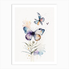 Butterfly And Flowers Symbol Minimal Watercolour Art Print