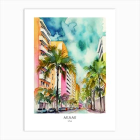 Miami Watercolour Travel Poster 1 Art Print