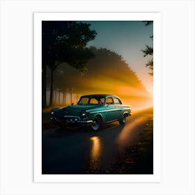 Old Car At Sunset~Reimagined Art Print