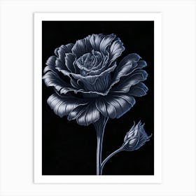 A Carnation In Black White Line Art Vertical Composition 51 Art Print