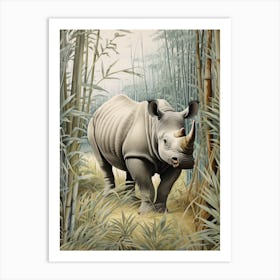 Rhino In The Leaves Illustration Art Print