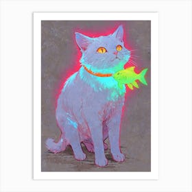 Cat With Fish Art Print