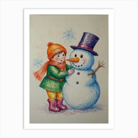 Snowman Drawing 1 Art Print