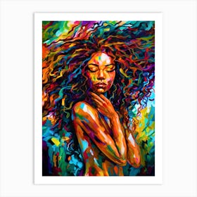 Poignant - Woman Deep In Feeling With Wildly Colorful Hair Art Print