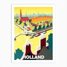 Holland, Aerial View Of Amsterdam, Travel Poster Art Print