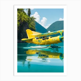 Yellow Plane In The Water Art Print
