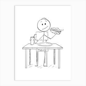 Stick Figure Man Eating A Sandwich Art Print