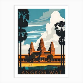 Angkor Wat Cambodia Retro Travel Art Print