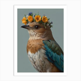 Bird With A Flower Crown European Robin 2 Art Print